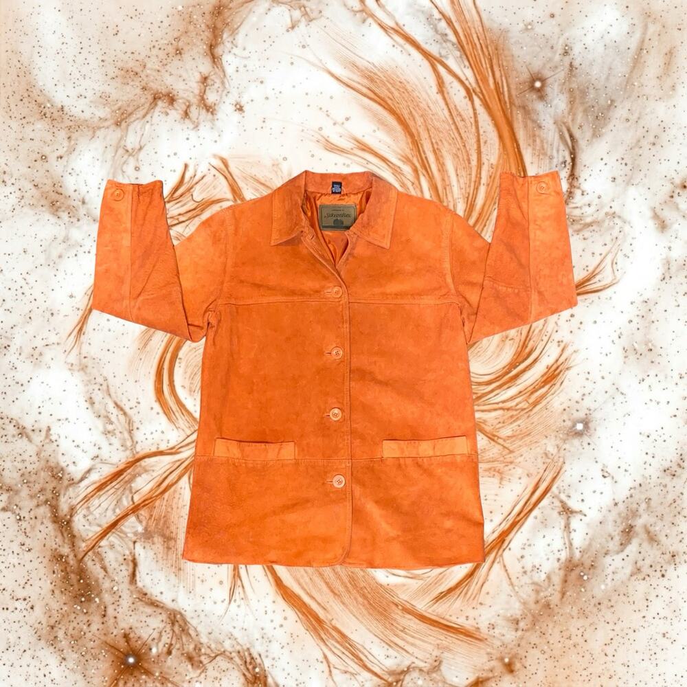 St Johns Bay Womens Small Genuine Suede Leather Jacket Coat Orange Vintage Y2K